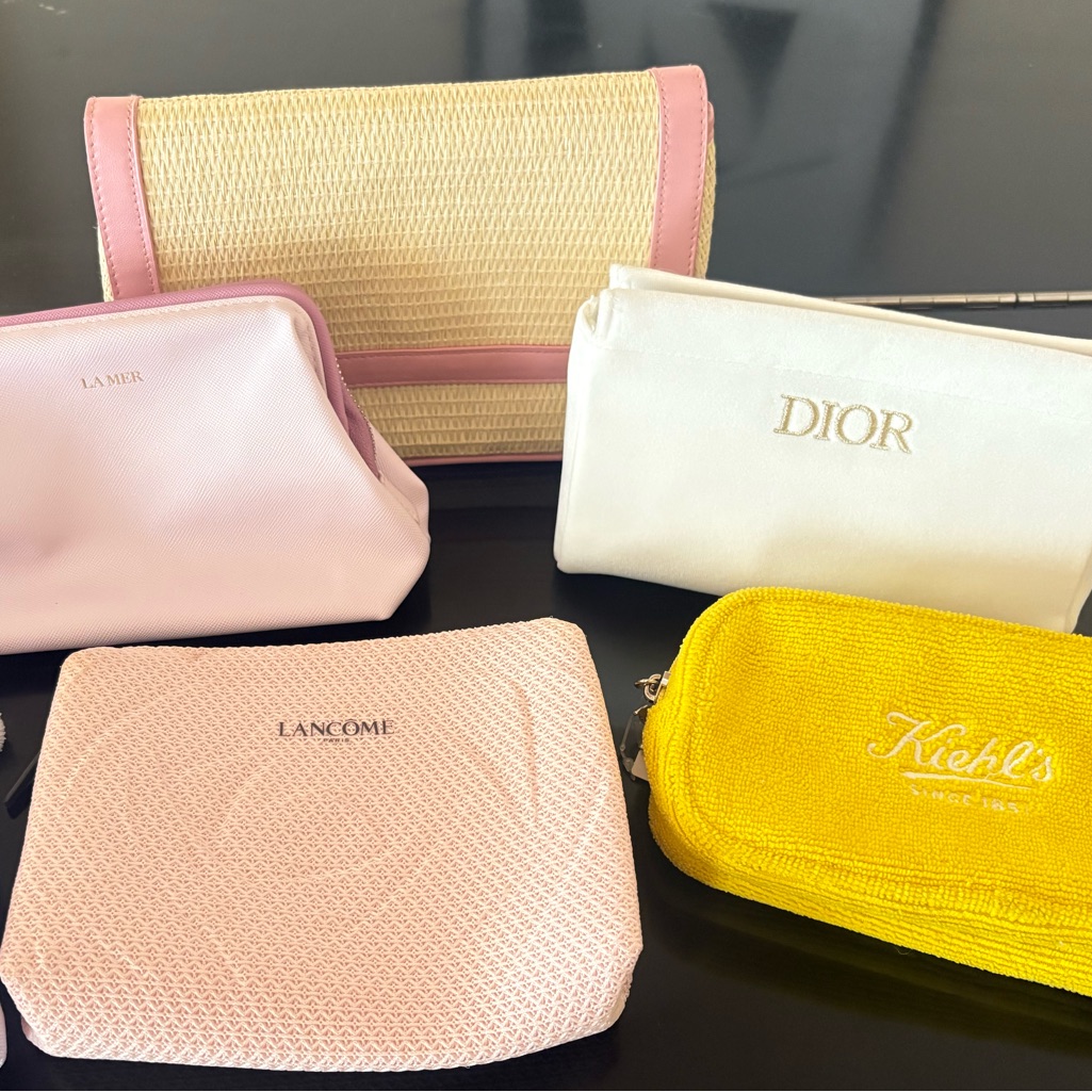 Dior La Mer Lancme Kiehls Brand New Cosmetic Bag Set Of 5